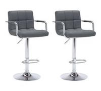 Happy Garden – Tabourets de bar MIKE – Lot de 2, dossier et accoudoirs gris, assise réglable 360°