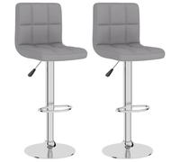 Lot de 2 tabourets de bar gris clair en tissu avec réglage de la hauteur | Pivotant à 360°, base en acier chromé, repose-pieds, utilisation cuisine ou salle à manger, montage nécessaire