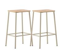 Lot de 2 tabourets de bar H65cm en bois naturel pied en métal beige - BAHIA