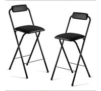 Lot de 2 tabourets de bar hauts pliants avec dossier et repose-pieds - Chaise de cuisine portable pliable avec cadre en métal, hauteur de comptoir de 70 cm, blanc/noir