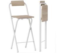 Lot de 2 tabourets de bar - HOMCOM - pliables - dossier et repose-pieds - cadre en acier - 87 cm de haut - effet bois naturel