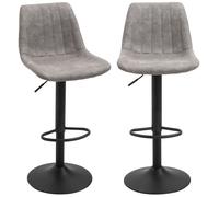 HomCom – Lot de 2 tabourets de bar style vintage hauteur réglable pivotant avec repose-pied gris