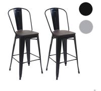 lot de 2 tabourets de bar HWC-A73 avec assise en bois, chaise de bar avec dossier, métal design industriel ~ noir