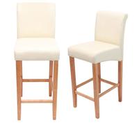Lot de 2 tabourets de bar HWC-C33, bois cuir reconstitué, crème/pieds clairs