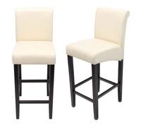Lot de 2 tabourets de bar HWC-C33, bois cuir reconstitué, crème/pieds foncés