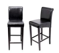 Lot de 2 tabourets de bar HWC-C33, bois cuir reconstitué, noir/pieds foncés