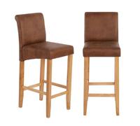 Lot de 2 tabourets de bar HWC-C33 similicuir, aspect daim marron, pieds clairs