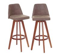Mendler Tabouret de bar HWC-C43 pivotant bois textile marron vintage pieds clairs Lot de 2