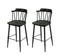 Lot de 2 tabourets de bar HWC-G69b bois massif rétro design métal repose-pieds gastronomie anthracite