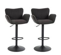 Mendler Lot de 2 tabourets de bar HWC-M67 Tissu textile Fer Gris foncé Pied noir