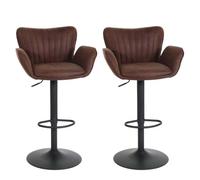 Lot de 2 tabourets de bar HWC-M67, chaise de bar, avec accoudoirs repose-pieds pivotant tissu/textile fer brun foncé pied noir Multicolore
