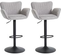 Mendler Tabourets de bar HWC-M67 - Lot de 2, tissu textile, fer gris clair, pieds noirs
