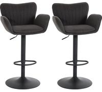 Mendler Lot de 2 tabourets de Bar HWC-M67 Tissu Textile Fer Gris foncé Pied Noir