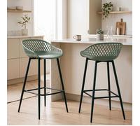 IDIMEX Lot de 2 tabourets de Bar IREK Chaise Haute pour Cuisine ou comptoir au Design Retro, en Plastique Vert de Gris et métal Noir, Hauteur d'assise 75 cm