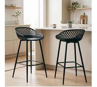Lot de 2 tabourets de bar IREK chaise haute pour cuisine ou comptoir design retro, en plastique et métal noirs, hauteur d'assise 75