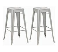 CLP Lot de 2 tabourets de Bar Joshua I Tabourets de Bar empilables en métal I Chaises de Bar avec Repose-Pieds I Hauteur d'assise 76 cm I Tabourets empilables Couleur Argent