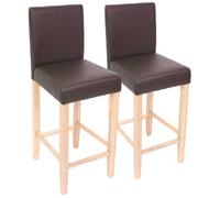 Lot de 2 tabourets de bar M37, cuir marron/pieds clairs