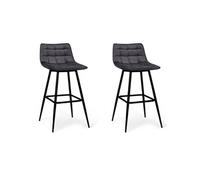 IDMarket – Lot de 2 tabourets de bar MADY en velours gris foncé