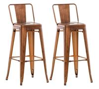 Lot de 2 Tabourets de bar Mason - CLP - Cuivre - Industriel Retro - Dossier Haut - Repose-pieds