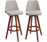 Mendler Tabourets de bar HWC-C43 bois similicuir pivotant - Taupe - Lot de 2