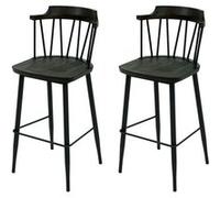 Lot de 2 tabourets de bar MENDLER HWC-G69b bois massif métal anthracite Gris G