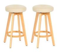 Mendler – Lot de 2 tabourets de bar Navan, bois, similicuir pivotant crème, pieds clairs