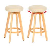 Lot de 2 tabourets de bar Navan, chaise de bar tabouret de bar, bois similicuir pivotant crème, pieds clairs