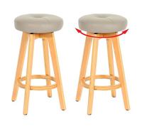 Lot de 2 tabourets de bar Navan, chaise de bar tabouret de bar, bois similicuir pivotant taupe, pieds clairs