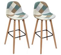 Lot de 2 Tabourets de bar Patchwork - Bleu clair et Blanc