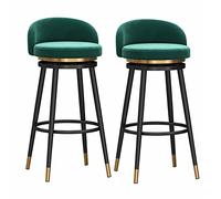Lot de 2 tabourets de bar pivotants en velours vert à 360° avec dossier, meubles de bar élégants pour cuisine, petit déjeuner, pieds en métal durable, 65 cm / 25.59in
