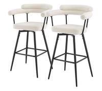ML-Design Lot de 2 Tabourets de Bar Pivotants, Beige en Tissu Teddy, Hauteur 76 cm