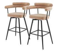 ML-Design Lot de 2 Tabourets de Bar Pivotants, Marron en Tissu Teddy, Hauteur 76 cm