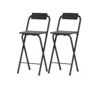 Lot de 2 tabourets de bar pliants avec dossier et repose-pieds acier noir effet bois noir