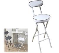 Lot de 2 tabourets de bar pliants avec dossier - Sièges hauts en métal noir et blanc, repose-pieds de 66 cm de hauteur, chaises de comptoir de cuisine, sièges de petit déjeuner
