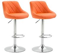 Lot De 2 Tabourets De Bar Réglable en Hauteur Lazio Similicuir I Chaise Haute Confortable Dossier Et Repose-Pied I Piètement en Métal, Couleur:Orange
