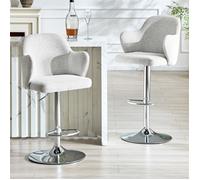 Lot de 2 Tabourets de Bar Réglables - 45x37.6x118 cm - Chaises Hautes Pivotantes 360° avec Accoudoirs Rembourrés - Gris Clair