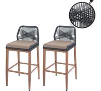 Mendler Lot de 2 tabourets de Bar Rope HWC-O21 Anthracite, Coussin Taupe