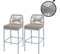Mendler Lot de 2 tabourets de Bar Rope HWC-O21 Gris Clair, Coussin Taupe