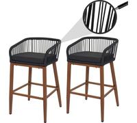 Mendler Lot de 2 tabourets de Bar Rope HWC-O22 Anthracite, Coussin Gris foncé