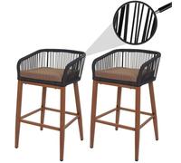 Lot De 2 Tabourets De Bar Rope Hwc-O22, Coussins D'extérieur En Corde Tressée Métal Aspect Bois Anthracite, Coussin Taupe Marron