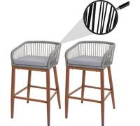 Mendler Lot de 2 tabourets de Bar Rope HWC-O22 Gris Clair, Coussin Gris Clair