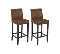 Vente-unique - Lot de 2 tabourets de Bar Santos - Microfibre Aspect Cuir Vieilli - Pieds Bois foncé