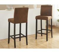 Vente-unique - Lot de 2 tabourets de Bar Santos - Microfibre Aspect Cuir Vieilli - Pieds Bois foncé