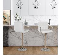 Lot de 2 tabourets de bar SONGMICS - Simili PU - pied métal - Hauteur réglable 95-115 cm - blanc