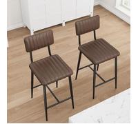 Lot de 2 Tabourets de Bar,Tabouret haut,Hauteur d'Assise 65 cm,Style Industriel,pour Ilot de Cuisine,Dossier et Repose,marron foncé