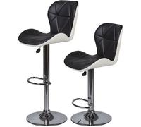 Lot de 2 tabourets de bar télescopique - Simili Noir et blanc - Pieds métal chromé - L 48 5 x P 46 x H 60 cm - MAYA