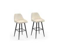 IDMarket - Tabouret de bar THALYA - Velours beige - Demi-accoudoirs - Lot de 2