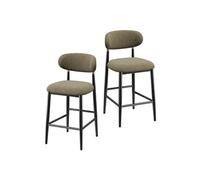 COLAMY Lot de 2 Tabourets de Bar en Tissu Dossier Arrondi et Finition Dorée Pieds en Métal Noir et Repose-Pieds marron