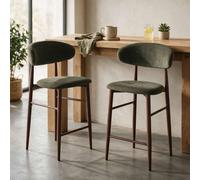 Lot de 2 tabourets de bar vert kaki et métal effet bois foncé simon
