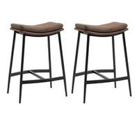 HomCom Lot de 2 tabourets de bar - Assise incurvée tissu marron - Piètement acier noir
